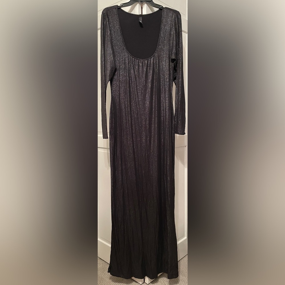 NWT Skims Soft Lounge Shimmer Long Sleeve Dress in Onyx - Picture 2 of 6